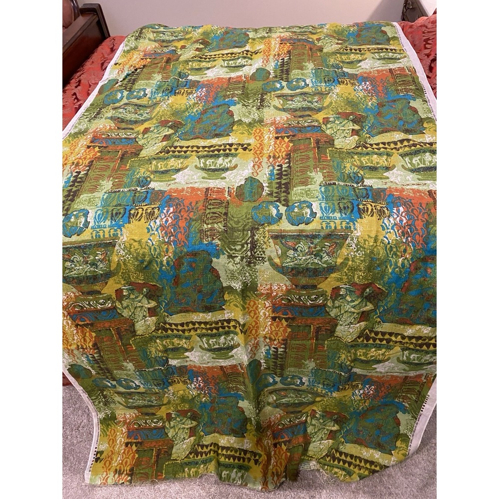 Scandinavian Filkauf Screen Printed Linen Fabric 45" x 99" Preshrunk Vintage 60s